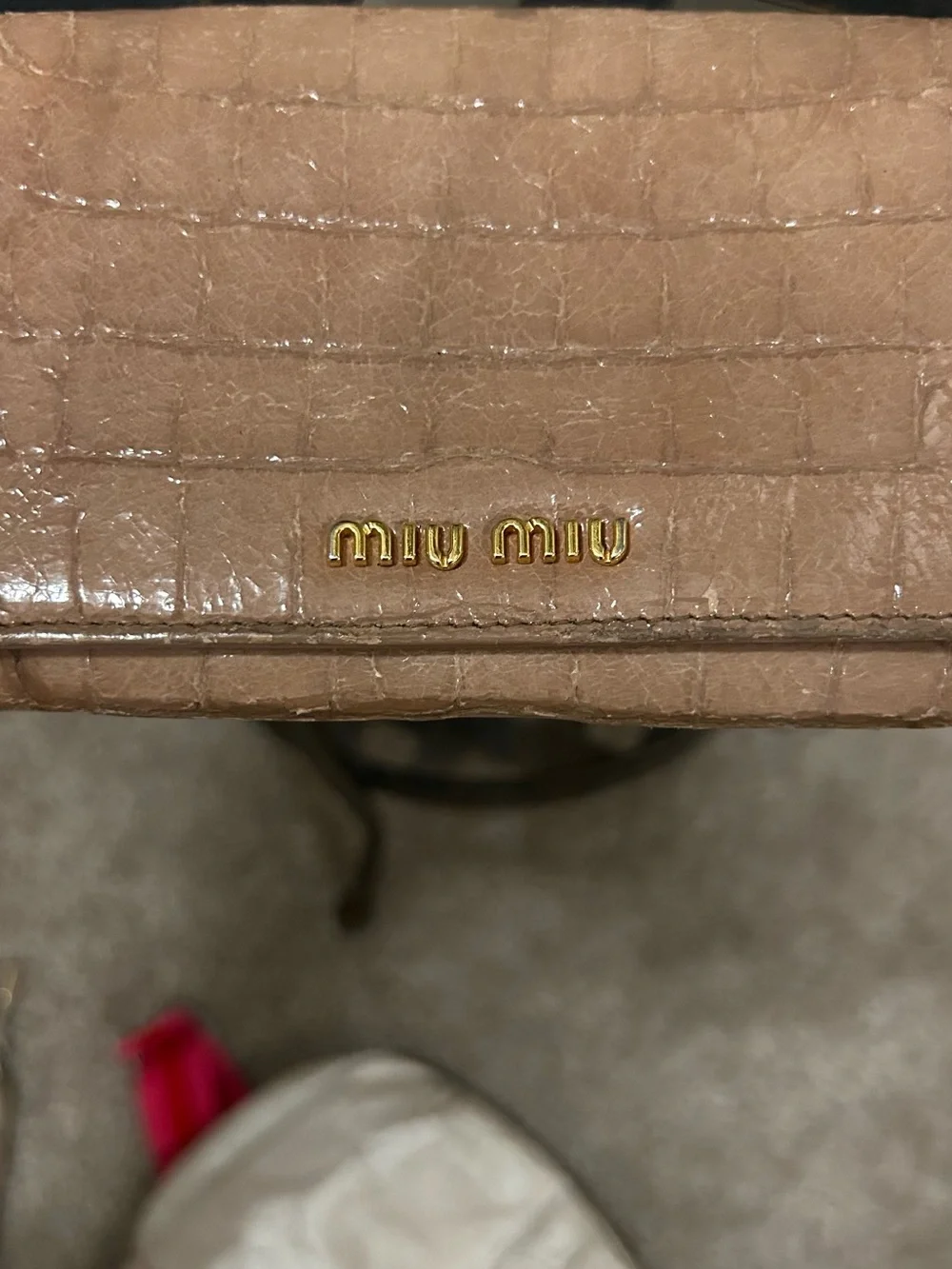 Miu Miu Croc-Embossed Blush Leather Wallet with Gold Logo